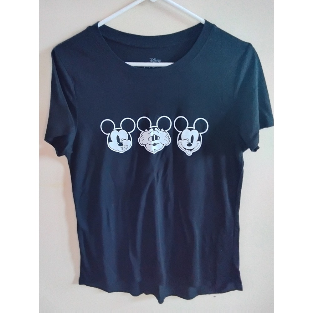 Disney Mickey Mouse Graphic T-Shirt Womens Large Black Expressions Short Sleeve